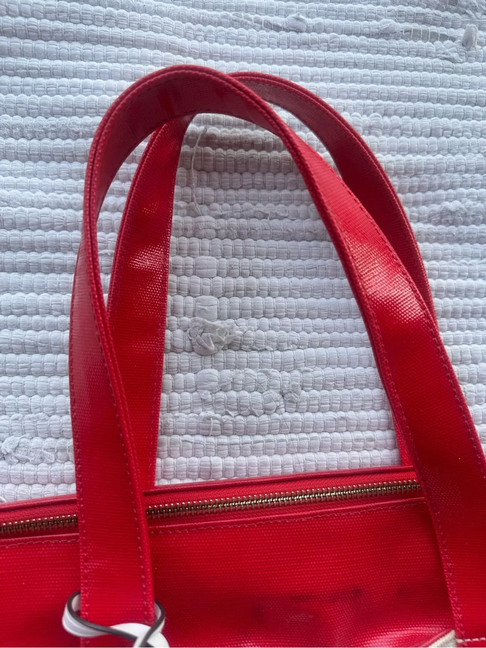 Tory Burch Ella Tote Red Canvas Beach Travel Bag Large Fair Condition
